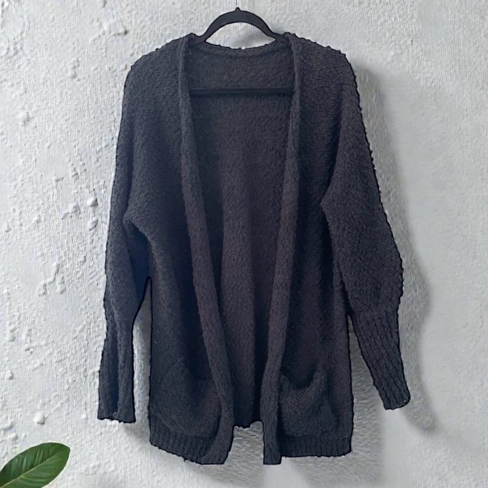 Black Fuzzy Open Sweater Cardigan